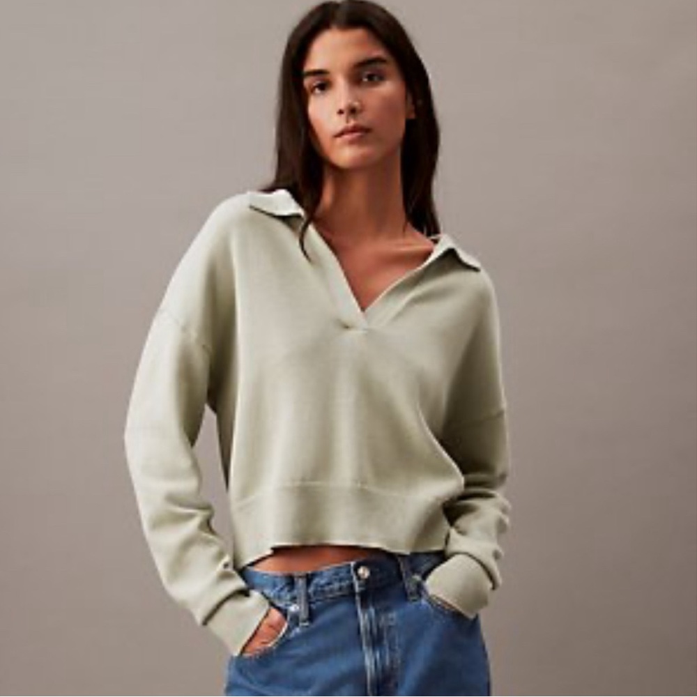 Calvin Klein Cotton V-Neck Sage Green Sweater Size Large